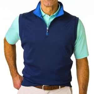 NWT Fairway & Greene Caves Solid Quarter Zip Golf Vest in Marine, Size Medium